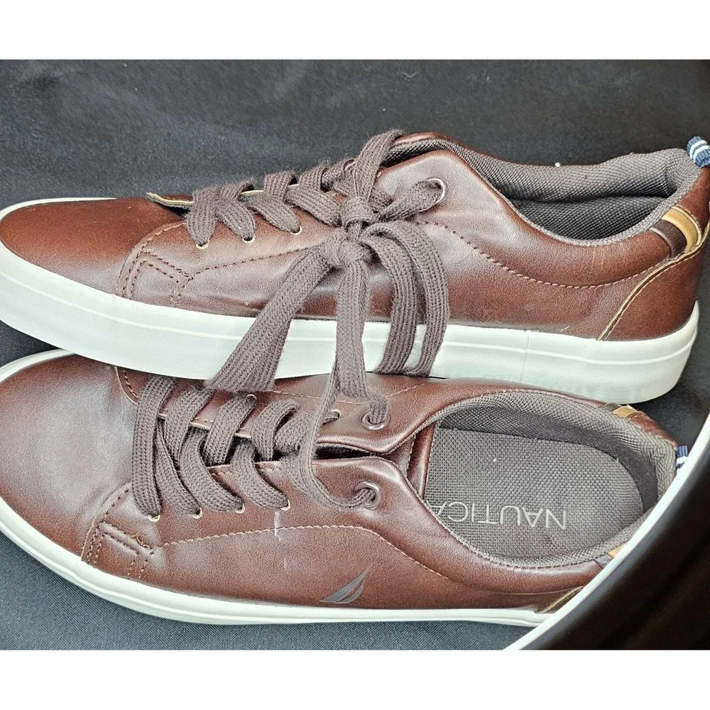 Nautica Emerson Low Top Mens Casual Leather Shoes Brown‎ White NEW Size 7.5
